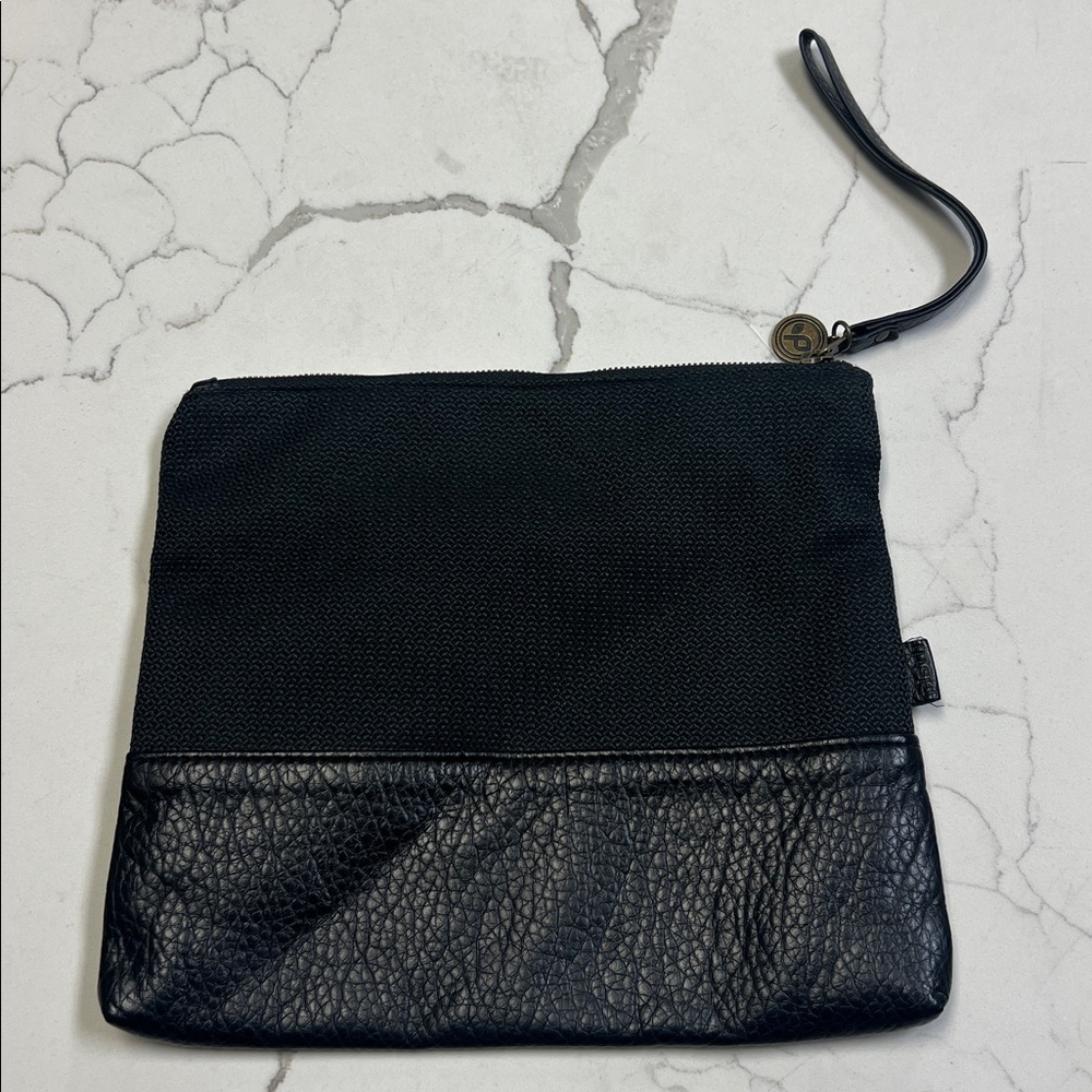 Pistil Black Have We Met? Textured Pouch Wristlet Bag with Leather Accent - Picture 2 of 13